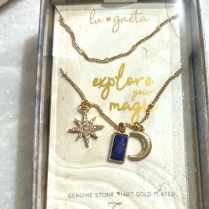 La Gaeta “Explore Your Magic” lapis & clear crystal gold plated 3 charm necklace